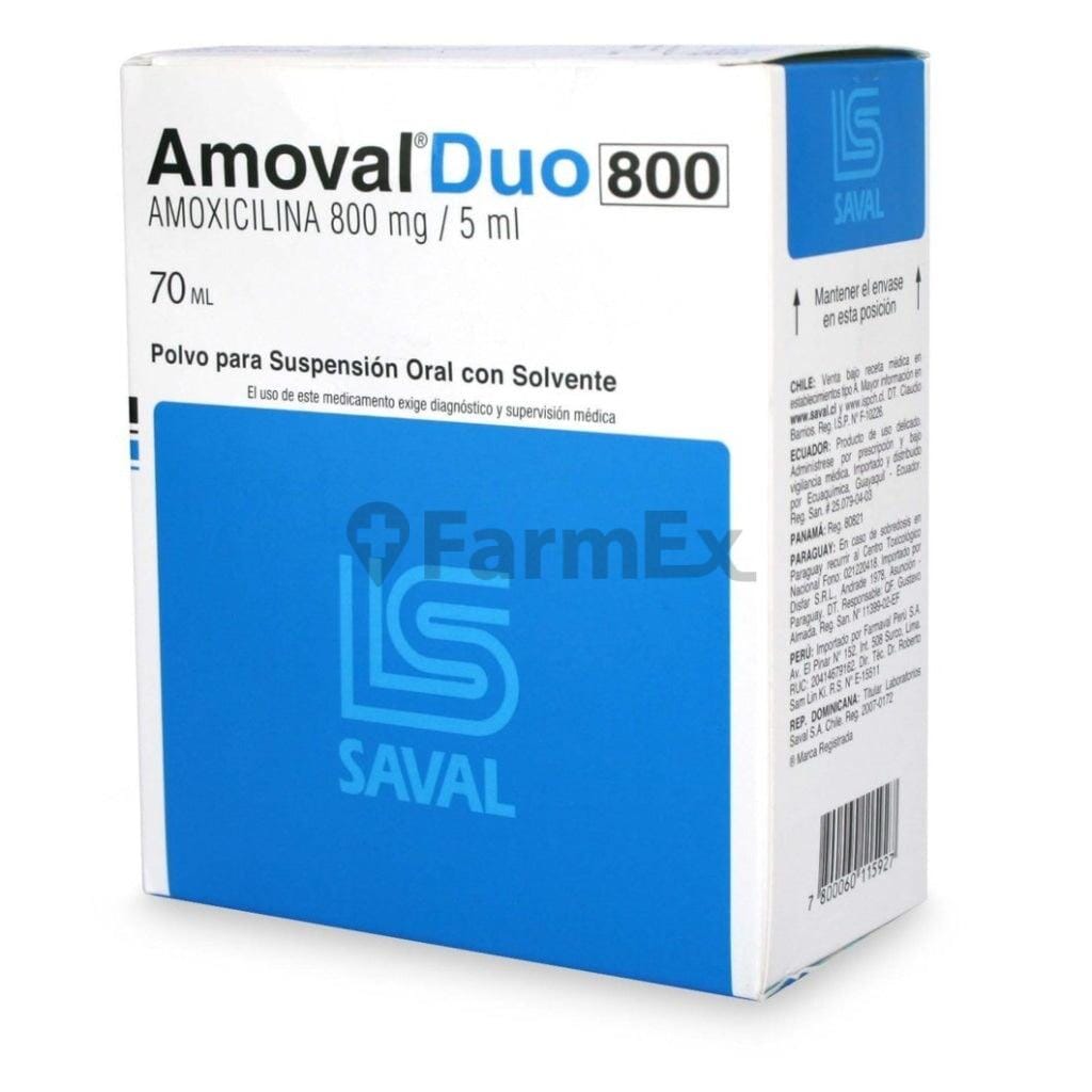 Amoval Duo 800 mg / 5 mL Suspension Oral x 70 mL Farmex-Pluxee-Persistente